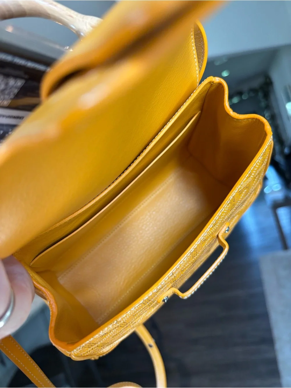 Goyard Mustard Yellow Saigon Mini Satchel with Wood Top Handle